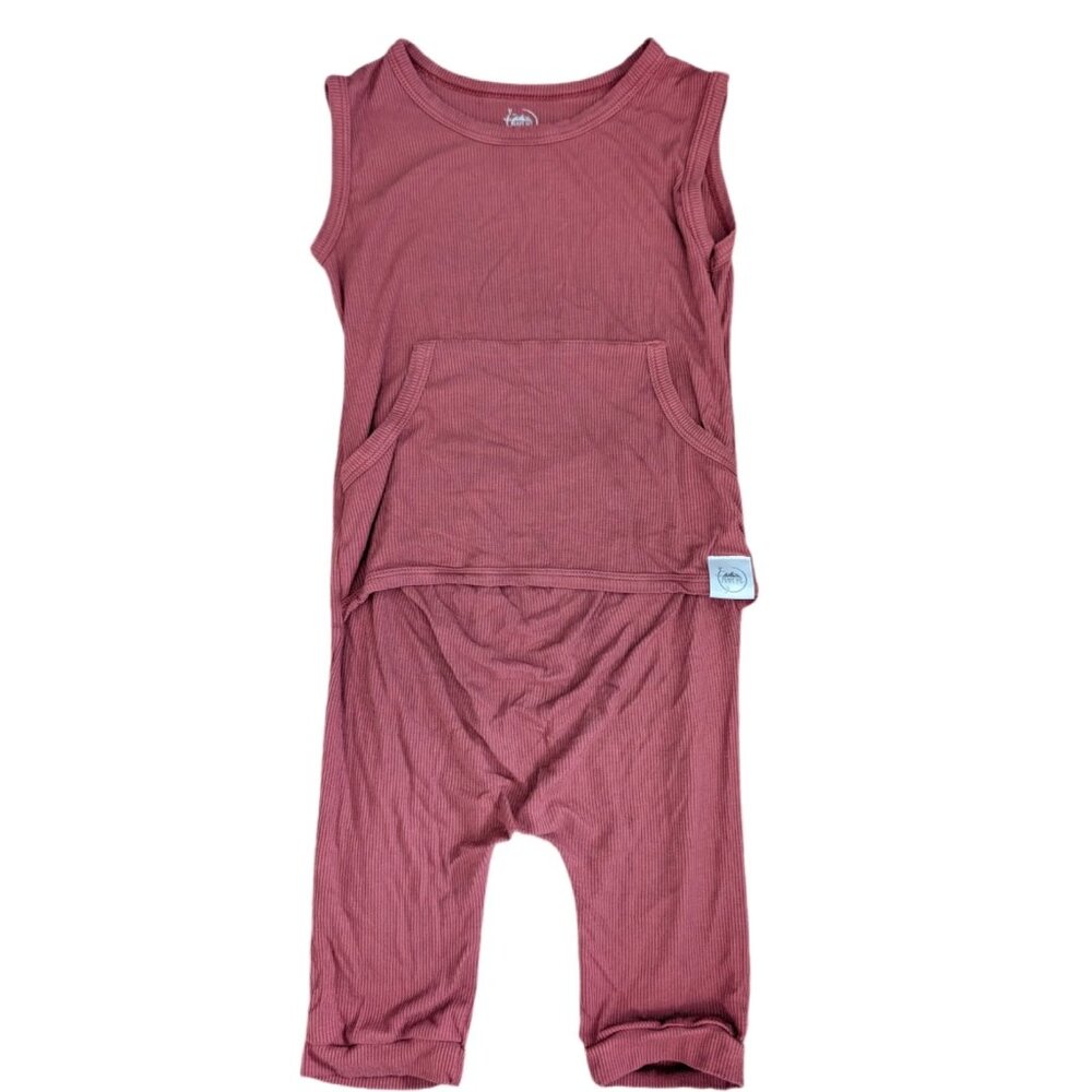 Ready Set Bamboo Tank Ribbed Mauve Romper 2T - 3T Unisex Toddler Clothing
